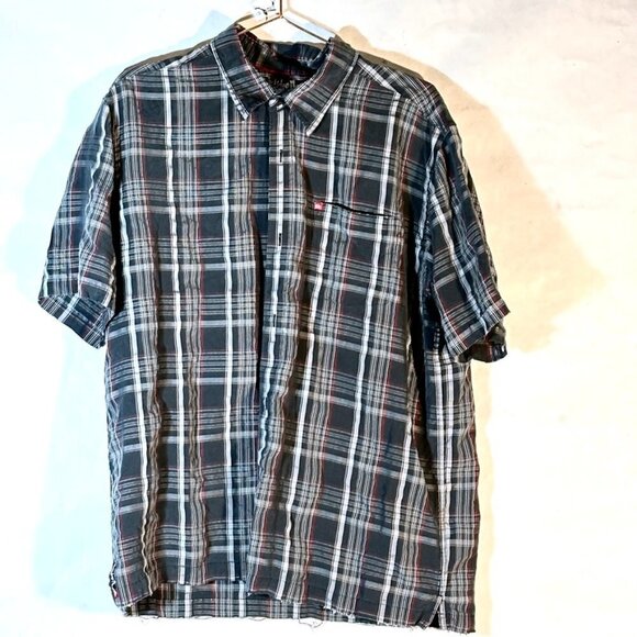 Quiksilver Plaid Shirt Button Up Gray Black Surf Skateboard Size Large Grunge - Picture 2 of 5